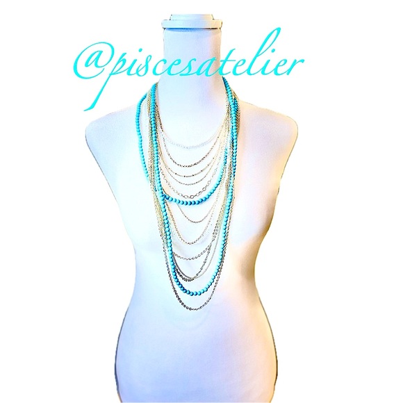 Nordstrom Turquoise Silver Toned Long Layered Adjustable